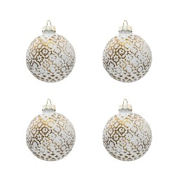 Clayre & Eef Kerstbal Set van 4  Ø 6 cm Goudkleurig Wit Glas Rond