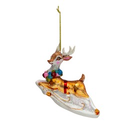 Clayre & Eef Christmas Ornament Deer 13x4x12 cm Gold colored White Glass