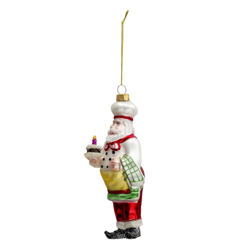 Clayre & Eef Ornement de Noël Père Noël 17 cm Blanc Rouge Verre