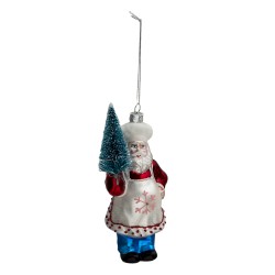 Clayre & Eef Weihnachtsanhänger Weihnachtsmann 16 cm Rot Blau Glas