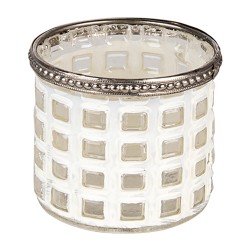 Clayre & Eef Tealight Holder Ø 8x7 cm White Glass Metal Round