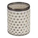 Clayre & Eef Tealight Holder Ø 7x8 cm White Glass Metal Round