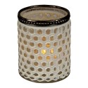 Clayre & Eef Tealight Holder Ø 7x8 cm White Glass Metal Round