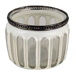 Clayre & Eef Tealight Holder Ø 10x8 cm White Glass Metal Round