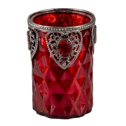 Clayre & Eef Tealight Holder Ø 9x14 cm Red Glass Metal Round