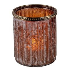 Clayre & Eef Tealight Holder Ø 10x12 cm Brown Glass Metal Round