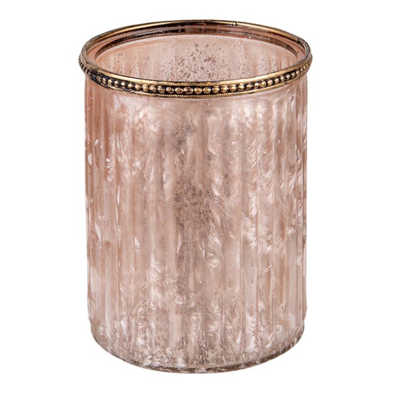 Clayre & Eef Porte-bougie Ø 11x14 cm Beige Rose Verre Métal Rond