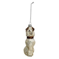 Clayre & Eef Ornement de Noël Chien 14 cm Blanc Verre