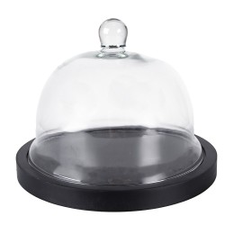 Clayre & Eef Cloche Ø 23x17 cm Black Wood Glass Round