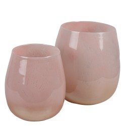 Clayre & Eef Windlicht Ø 14x16 cm Rosa Glas Rund