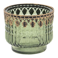 Clayre & Eef Porte-bougie Ø 9x8 cm Vert Marron Verre Métal Rond