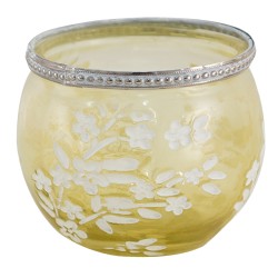 Clayre & Eef Porte-bougie Ø 10x9 cm Jaune Blanc Verre Métal Rond Fleurs