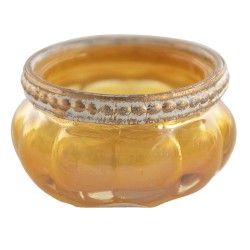 Clayre & Eef Porte-bougie Ø 6x4 cm Jaune Couleur or Verre Métal Rond