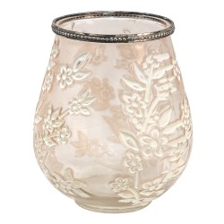 Clayre & Eef Porte-bougie Ø 15x18 cm Marron Blanc Verre Métal Rond Fleurs