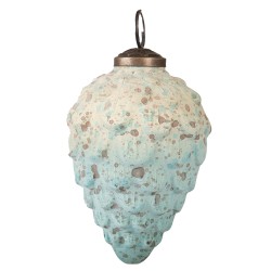 Clayre & Eef Kerstbal  Ø 8 cm Turquoise Beige Glas Metaal