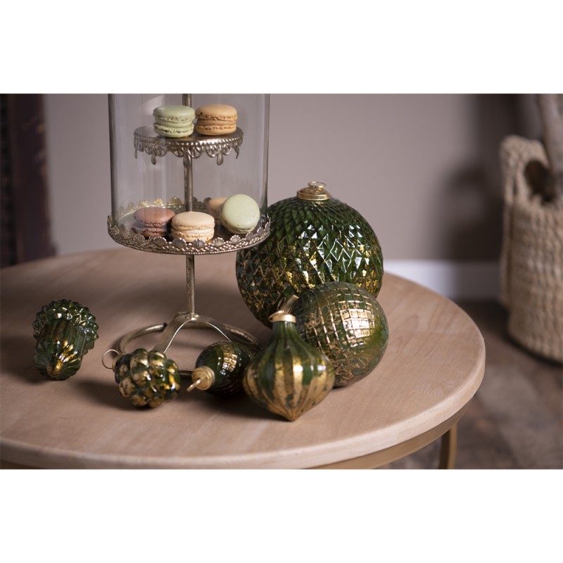 Clayre & Eef Kerstbal  Ø 6 cm Groen Goudkleurig Glas