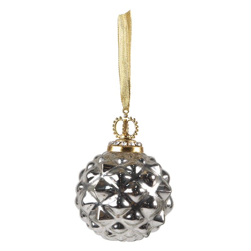 Clayre & Eef Christmas Bauble Ø 8 cm Silver colored Glass