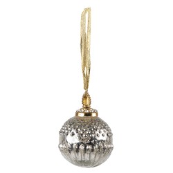 Clayre & Eef Christmas Bauble Ø 7 cm Silver colored Glass