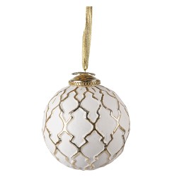 Clayre & Eef Christmas Bauble Ø 9 cm White Glass