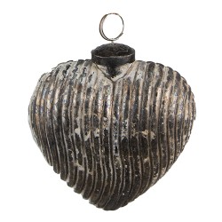 Clayre & Eef Christmas Bauble 7x4x8 cm Grey Glass Heart-Shaped