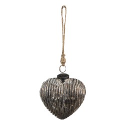 Clayre & Eef Boule de Noël 7x4x8 cm Gris Verre En forme de coeur