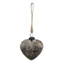 Clayre & Eef Christmas Bauble 11x5x12 cm Grey Glass Heart-Shaped