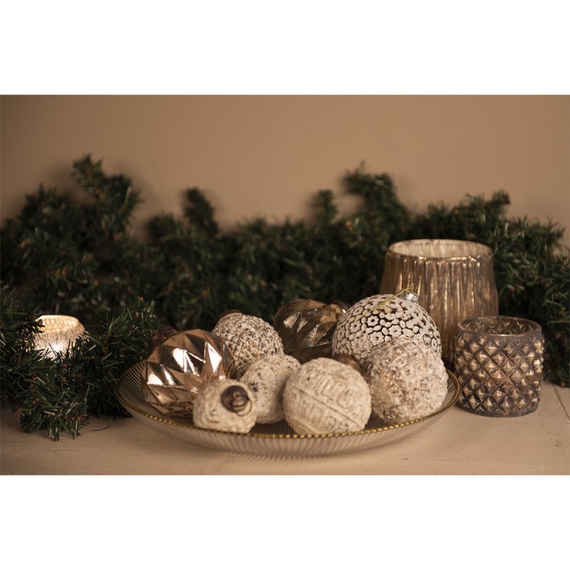 Clayre & Eef Palla di natale 12x12x20 cm Beige Marrone  Vetro