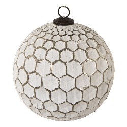 Clayre & Eef Kerstbal XL  Ø 20 cm Wit Zilverkleurig Glas Rond