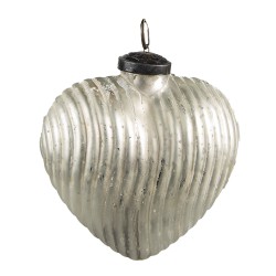 Clayre & Eef Christmas Bauble 7x4x8 cm Silver colored Glass Heart-Shaped