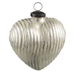 Clayre & Eef Christmas Bauble 9x4x10 cm Silver colored Glass Heart-Shaped