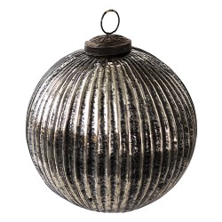 Clayre & Eef Christmas Bauble Ø 12 cm Black Silver colored Glass