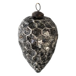 Clayre & Eef Christmas Bauble Ø 9 cm Black Silver colored Glass