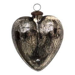 Clayre & Eef Christmas Bauble 15x5x17 cm Silver colored Glass Heart-Shaped