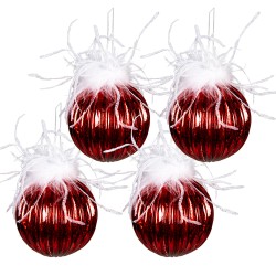 Clayre & Eef Kerstbal Set van 4  Ø 10 cm Rood Wit Glas