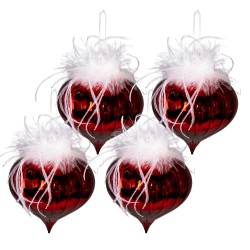 Clayre & Eef Kerstbal Set van 4  Ø 10 cm Rood Wit Glas