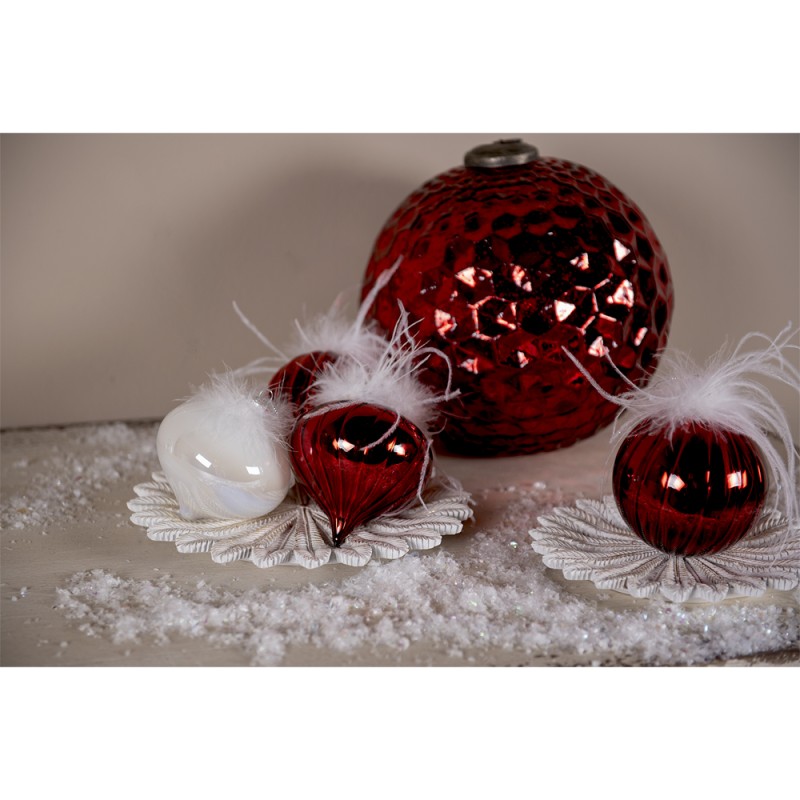 Clayre & Eef Christmas Bauble Set of 4 Ø 10 cm Red White Glass