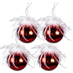 Clayre & Eef Christmas Bauble Set of 4 Ø 10 cm Red White Glass