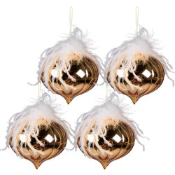 Clayre & Eef Palla di natale set di 4 Ø 12 cm Color oro Bianco Vetro