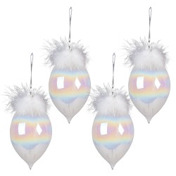 Clayre & Eef Christmas Bauble Set of 4 Ø 8 cm White Glass