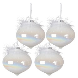 Clayre & Eef Palla di natale set di 4 Ø 10 cm Bianco Vetro