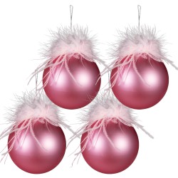 Clayre & Eef Christmas Bauble Set of 4 Ø 10 cm Pink Glass