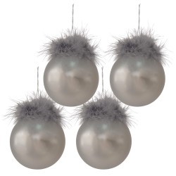 Clayre & Eef Palla di natale set di 4 Ø 8 cm Color argento Bianco Vetro