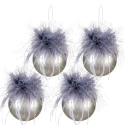 Clayre & Eef Christmas Bauble Set of 4 Ø 6 cm Grey Glass