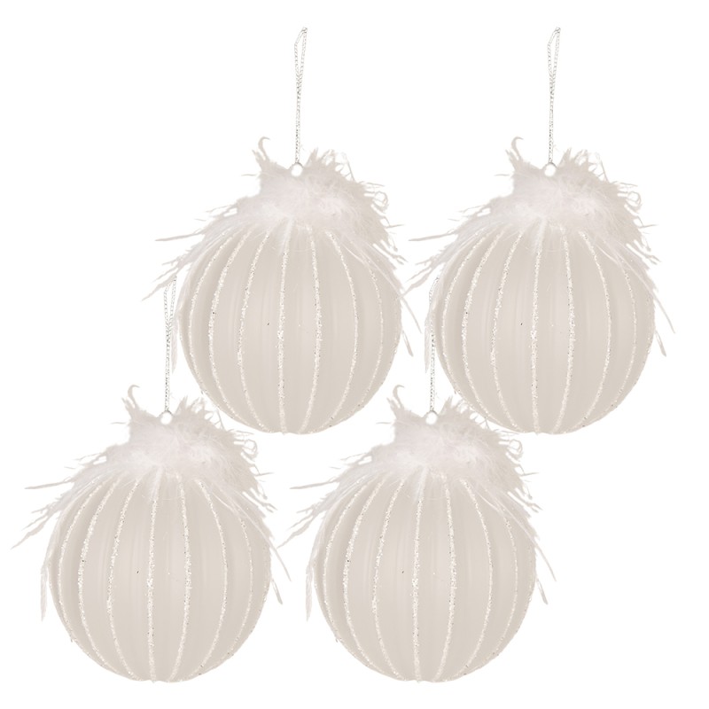 Clayre & Eef Palla di natale set di 4 Ø 10 cm Bianco Vetro