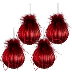 Clayre & Eef Kerstbal Set van 4  Ø 8 cm Rood Glas