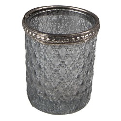 Clayre & Eef Tealight Holder Ø 6x6 cm Grey Glass Metal