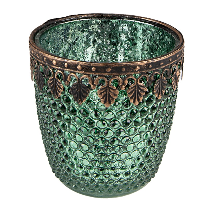 Clayre & Eef Porte-bougie Ø 9x9 cm Vert Verre Métal