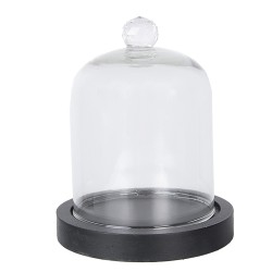 Clayre & Eef Cloche Ø 10x14 cm Noir Bois Verre Rond