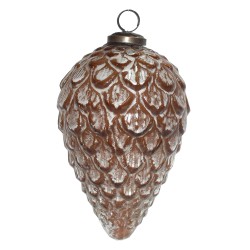 Clayre & Eef Boule de Noël Ø 10 cm Marron Blanc Verre