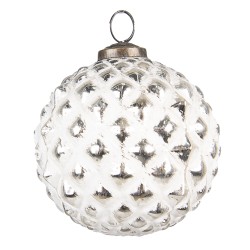 Clayre & Eef Palla di natale Ø 10 cm Bianco Color argento Vetro